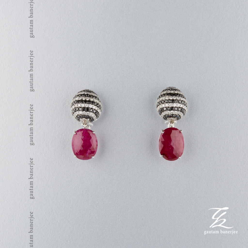 Black & White Diamonds with Red Rubies - E105