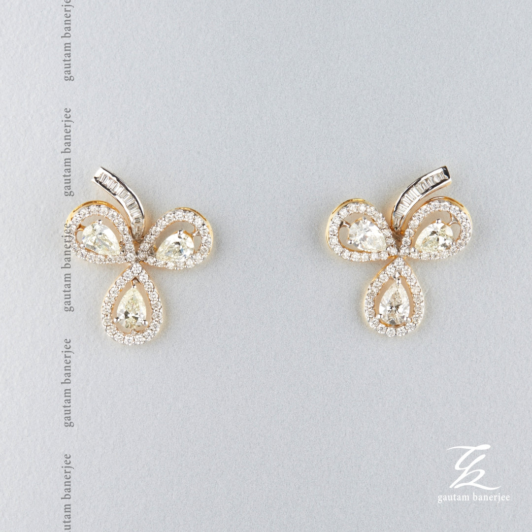 Vintage Pearl & Diamond Leaf Earrings 14K Yellow Gold Clip-Ons